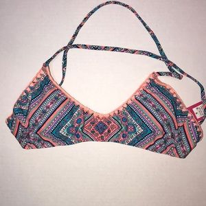 Xhilaration coral geometric pattern tie swim top